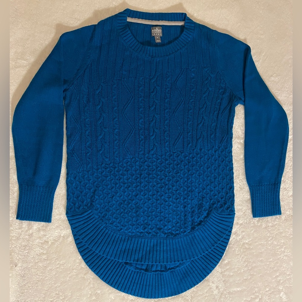 New York and Co Womens Medium Turquoise Hi-Low Long Sleeve Sweater